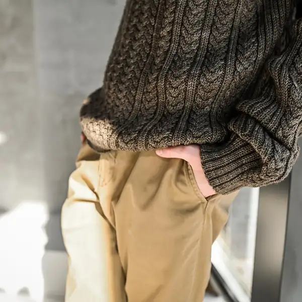 Back view of Crossbill sweater showing center motif
