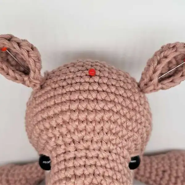 Head and ears of Pino with safety eyes placed