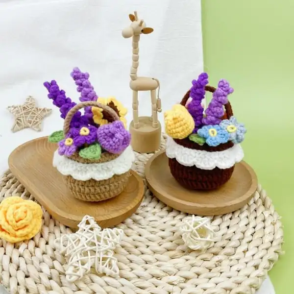 Finished bouquet with basket in a cute display