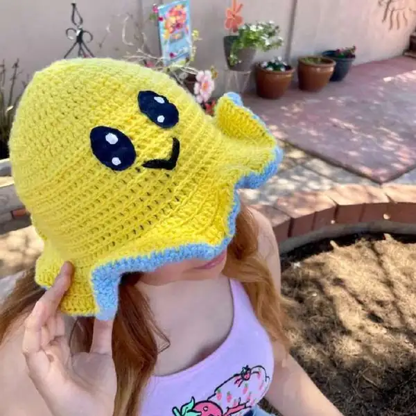Finished Reversible Octopus Bucket Hat crochet pattern, view 3
