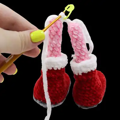 Pink Rascal amigurumi head close-up