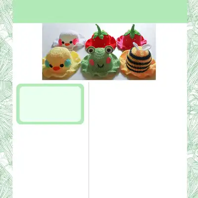 Three crochet summer hats grouped together with smiling faces