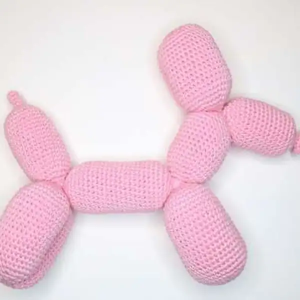 Finished pink balloon dog amigurumi