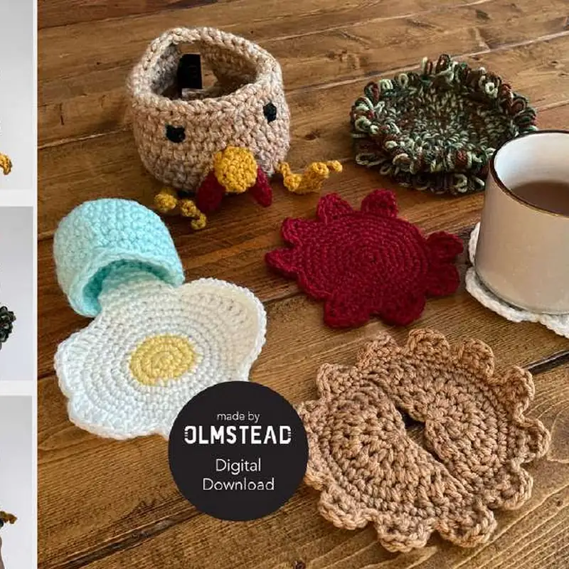 Hennifer Chicken Crochet Coaster Set Pattern free crochet pattern