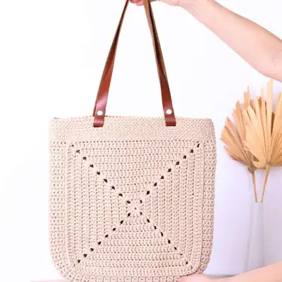 Close-up of granny square bag crochet texture